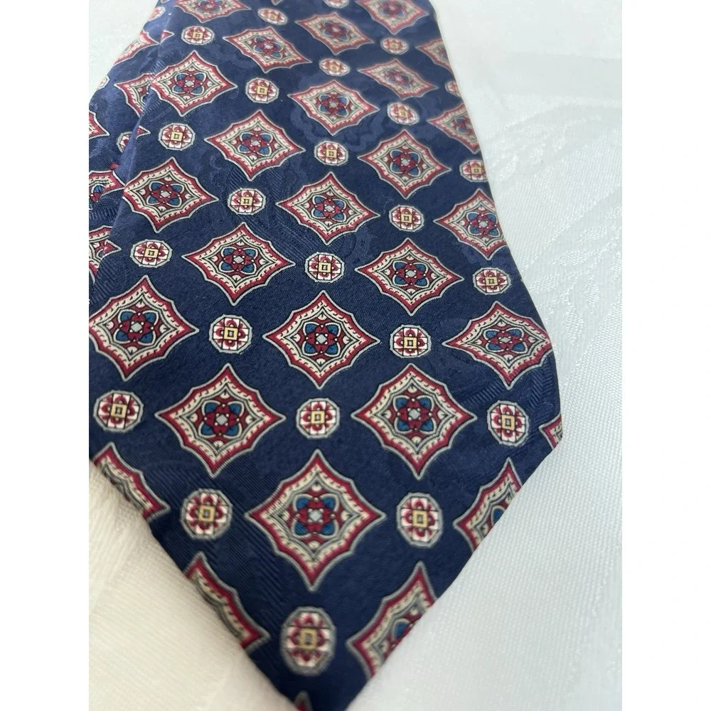 Stafford 100% Italian‎ Silk Executive Necktie- 57 x 4- Blue Red Tan